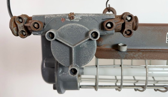 Image 1 of Grijze industriële hanglamp met buisconstructie van Elektrosvit, jaren 70.