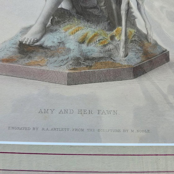 Lithographie ancienne représentant Amy et son faon, R.A. Artlett, début du XXe siècle (photo 2 of 5)