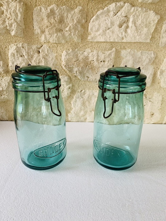 Image 1 of Pots en verre turquoise de Solidex, 1940s, ensemble de deux.