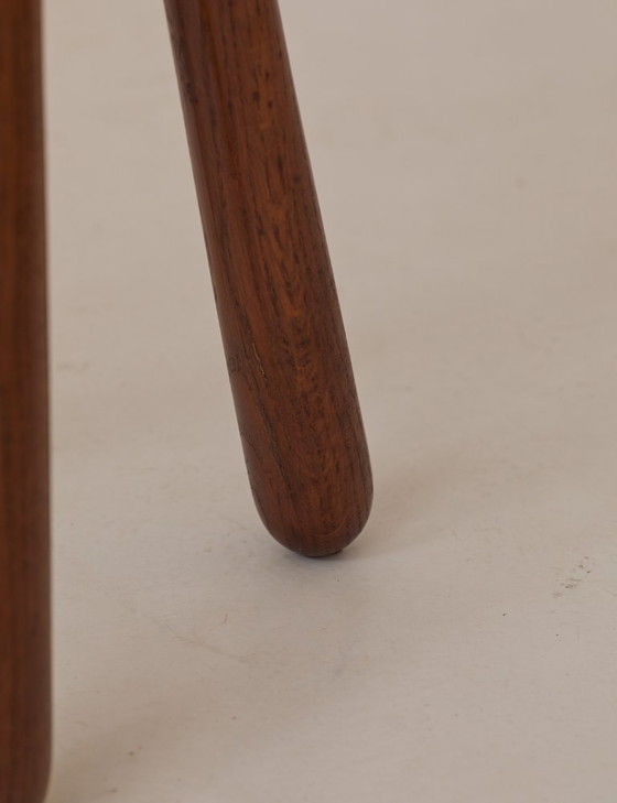 Image 1 of Vintage French tripod stool, brutalist style, made of solid wood, circa 1960