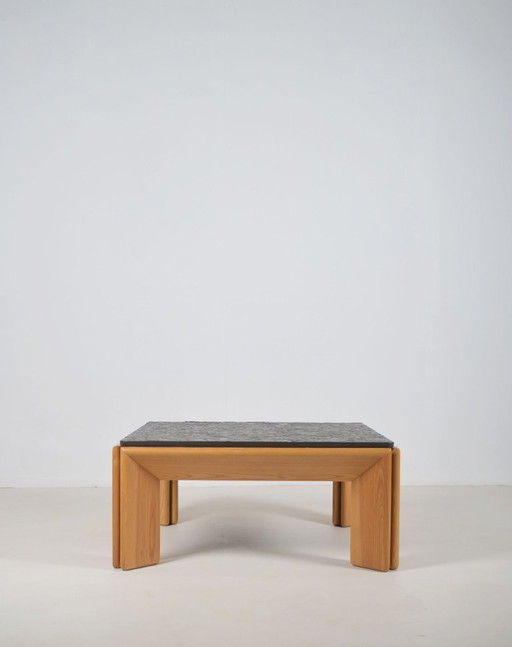 Brutalist coffee table with top in natural stone, 1970s