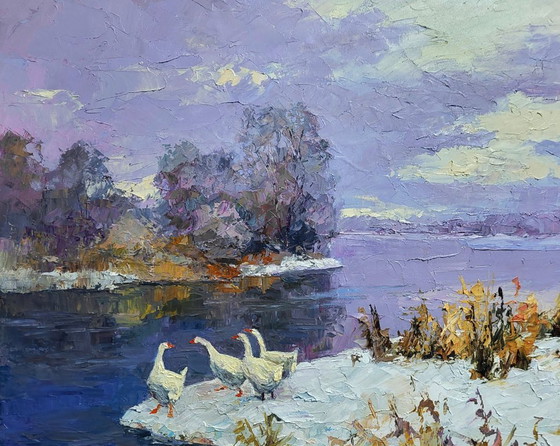 Image 1 of Geese On A Pond In Winter