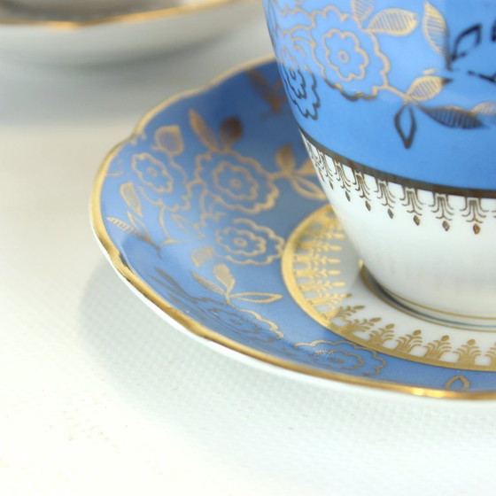 Image 1 of Set da tè vintage in porcellana blu e oro di Stará Role, Cecoslovacchia, anni '50