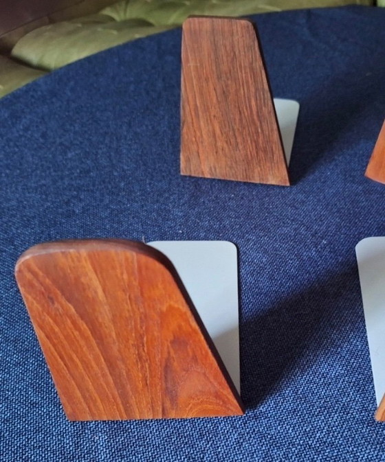 Image 1 of Juego de 4 sujetalibros de teca de mediados de siglo, Dinamarca Años 60