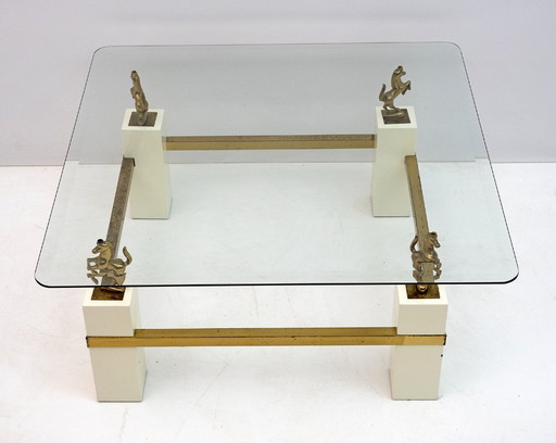 Maison Charles Mid-Century Modern Brass Horsed French Coffee Table, 1970s