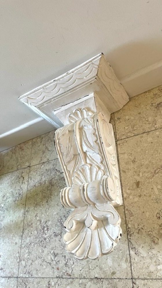 Patinated White Wall Console Shelf – Shelving unit, Wood (photo 35 of 35)