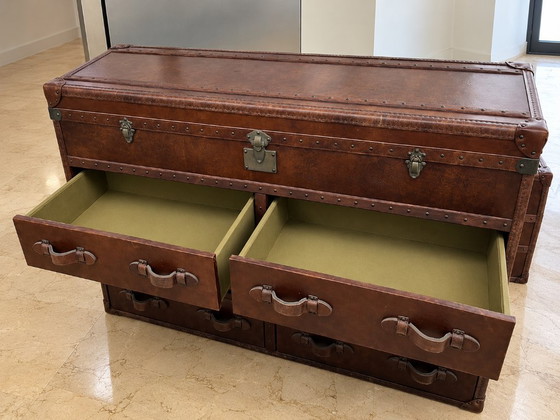 RH Leather Mayfair Steamer Trunk Double Chest - Vintage Cigar, Restoration Hardware, Chest of drawers, Metal (photo 7 of 9)
