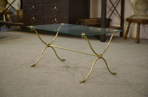 Table basse néoclassique attribuée à Maison Jansen, pieds col de cygne, années 1940. – Tables basses, Verre (photo 11 of 11)