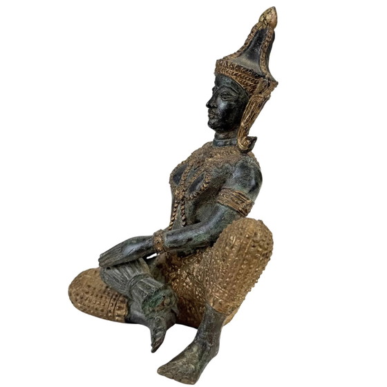 Thaise Bronzen Tempelmuzikanten en Danseres – Set van 4 Beeldhouwkunst – 2.4 kg (photo 10 of 10)