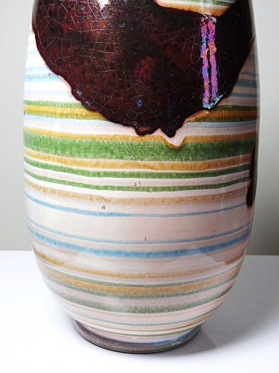 Large Vintage Handmade Ceramic Vase with Iridescent Luster 20th-21st Century – Artisanal (photo 9 of 13)
