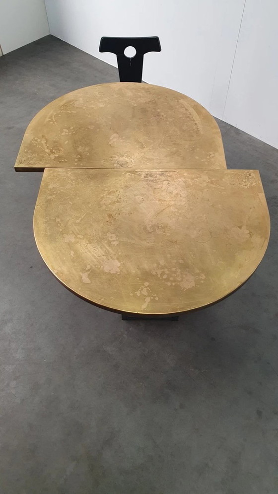 Image 1 of Large brass design table oval modular - raw steel wabi sabi