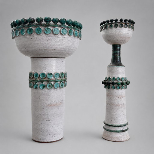 Pair of Mid-Century Fat Lava Studio Pottery Floor Vases, 1960s/70s – Unique Handcrafted Set – decoratieve objecten, Ceramic