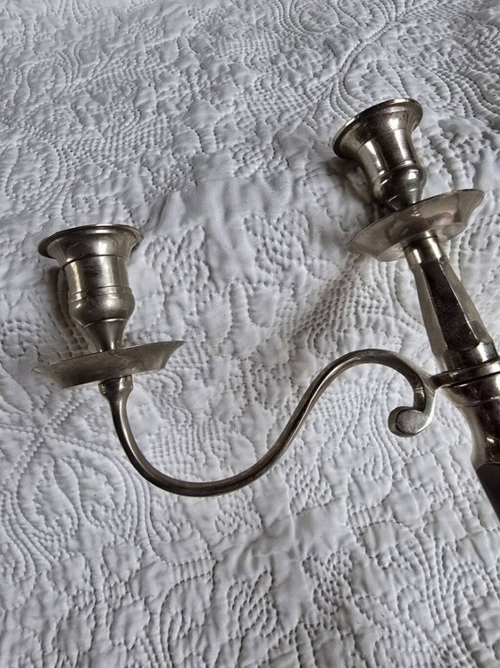 Three-light silver-plated metal candelabra – antique Louis XVI style chandelier – Candle holders (photo 4 of 5)