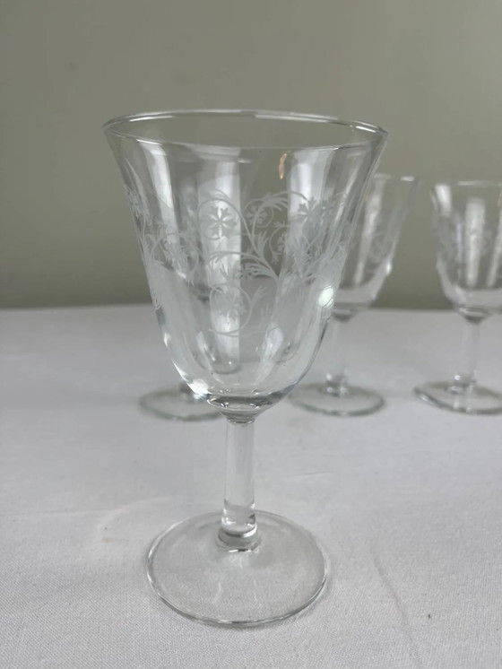 Gravierte Gläser auf Fuß – Gläser & Karaffe, Crystal, Glass, Art Nouveau (photo 2 of 5)