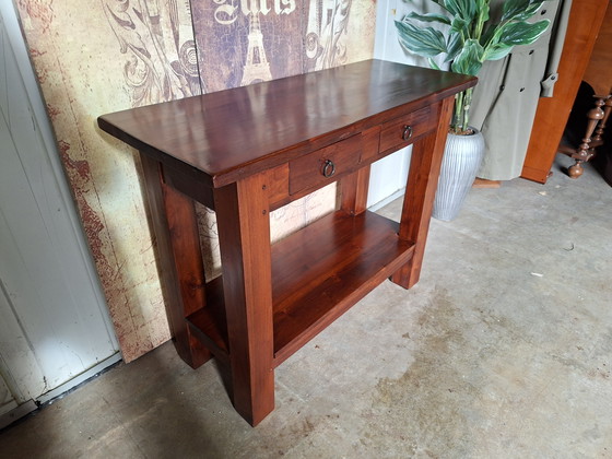Image 1 of Heavy teak side table, console table, and console, 101x40cm and 79cm high.