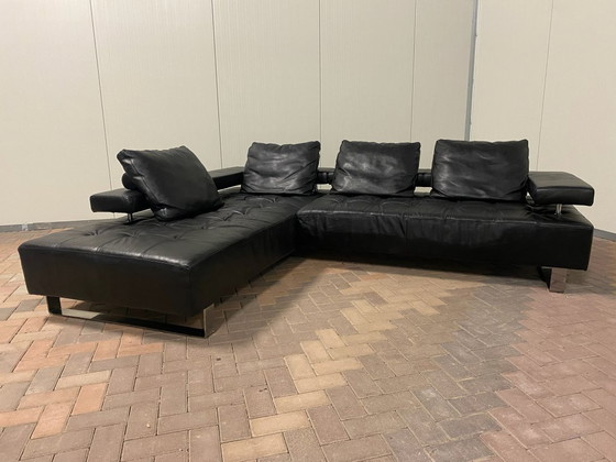 Image 1 of Black Montel Real Leather Corner Sofa