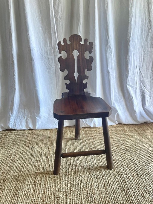 Vintage Brutalist Carved Tripod Stool