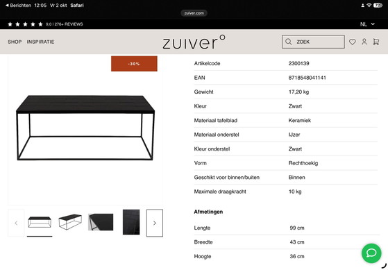 Zuiver Glazed Schwarzer Couchtisch, Couchtische, Keramik, Eisen (Foto 7 von 7)