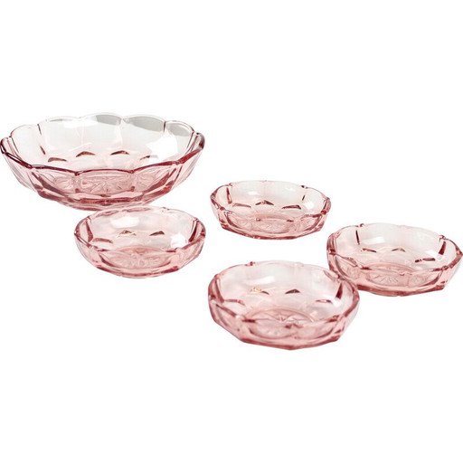 Set of vintage pink glass bowls, Czechoslovakia 1950s