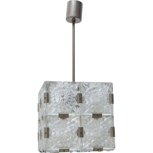 Lampe suspendue vintage en verre cubique par Kamenický Senov, Tchécoslovaquie 1970
