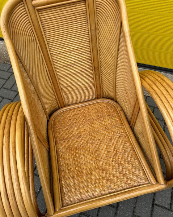 Vintage Italian Rattan Bamboo Lounge Armchair, 70s, Beige (photo 13 of 14)