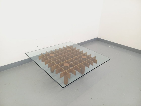 Image 1 of Vintage square Italian coffee table Kyoto by Gianfranco Frattini for Knoll in ash wood and glass from the 1970s