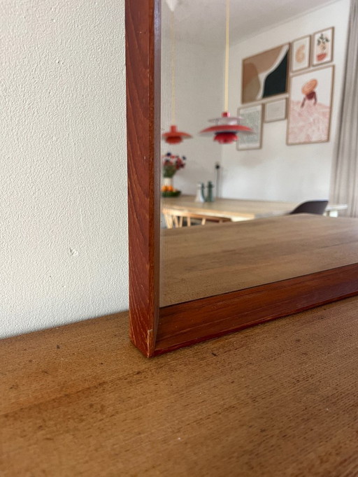 Vintage Deense teakhouten spiegel met verstekhoeken - spiegel uit het midden van de 20e eeuw