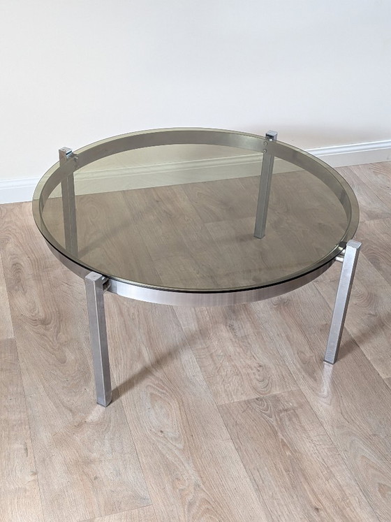 Round Vintage Space Age Coffee Table in Chrome and Smoked Glass (France, 1970s) (photo 4 of 5)
