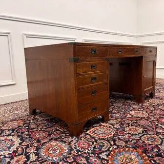 Scrivania da campagna Eichholtz classica inglese, Scrivanie, Legno, Ottone, Marrone, Chesterfield (foto 4 di 20)