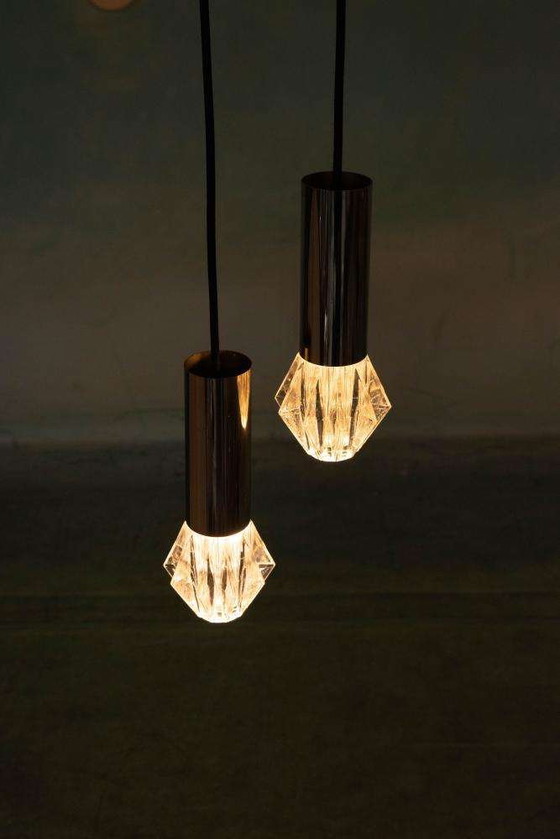 Image 1 of Space age glass pendant lights, 70s minimalist glass pendants