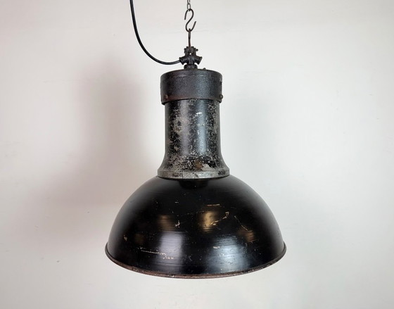 Image 1 of Large Industrial Factory Black Pendant Lamp with Cast Iron Top, 1950s