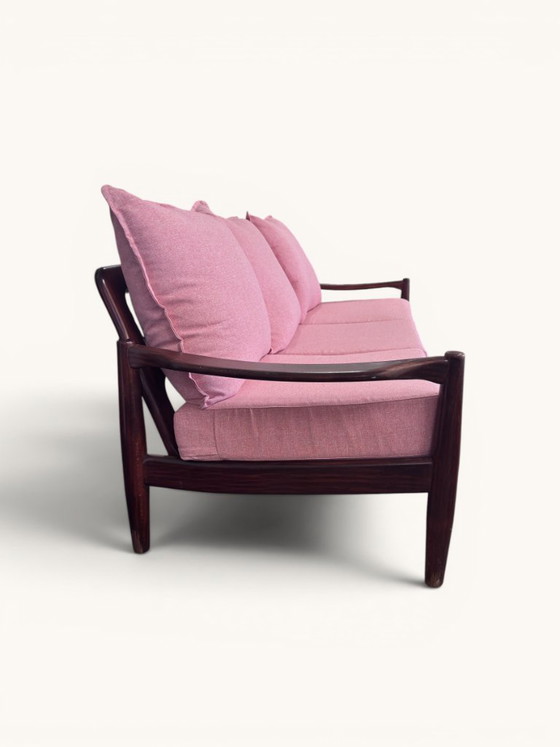 Danish Vintage 3-Seater Sofa With New Cushions – Textile, Wood (photo 10 of 11)