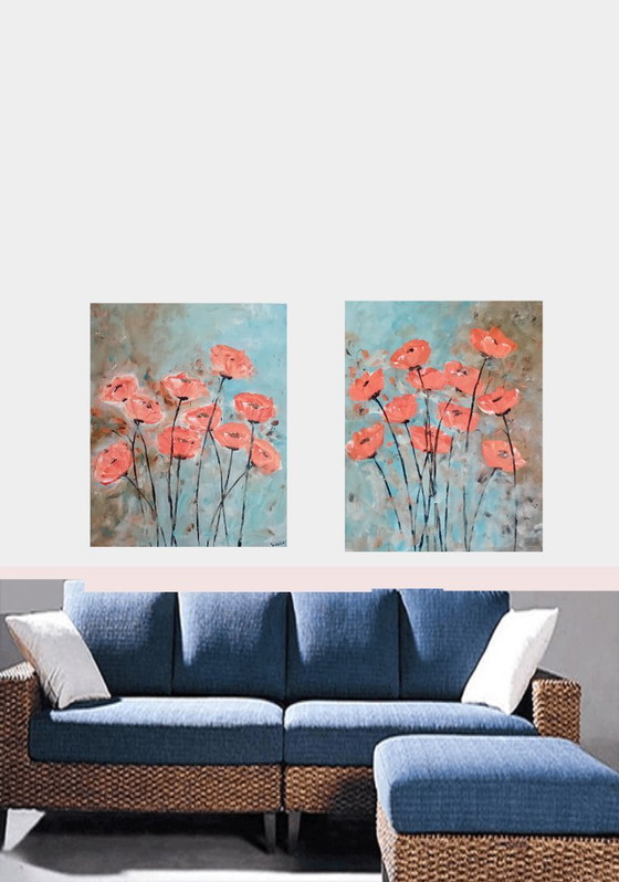 Image 1 of 2 Tafeln Blumengemälde