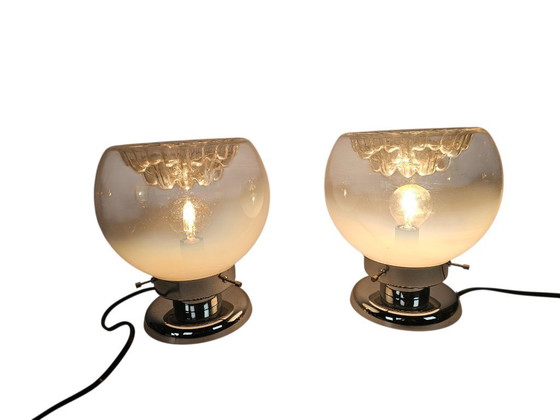 Image 1 of Murano - Mazegga - Carlo Nason - set di 2 lampade da tavolo - vetro - cromo - anni '60
