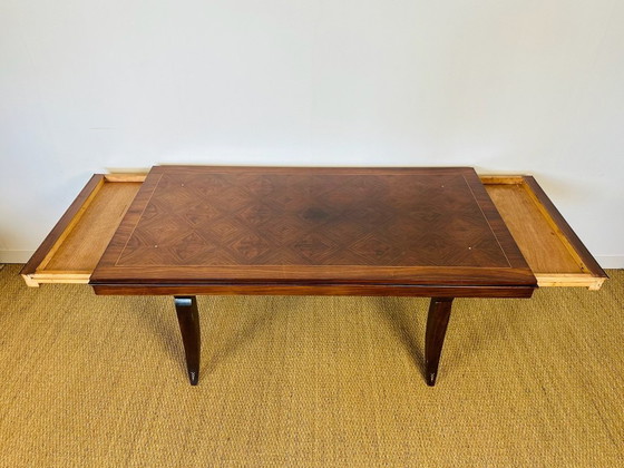 Image 1 of Art-Deco-Esstisch aus Nussbaum mit Rautenintarsien, 1940