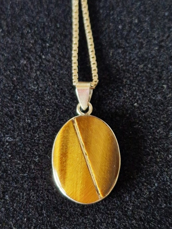 Image 1 of Silberner Anhänger mit Tigerauge und passender Halskette