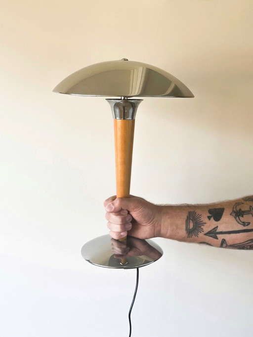 Ikea Dakapo Set of 2 Wood with Chrome Mushroom Lamps, Vintage