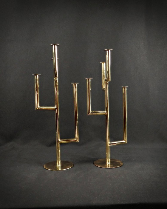 Image 1 of Paar Kandelaber Karl Hagenauer Wiener Werkstätte aus vergoldetem Messing 1930