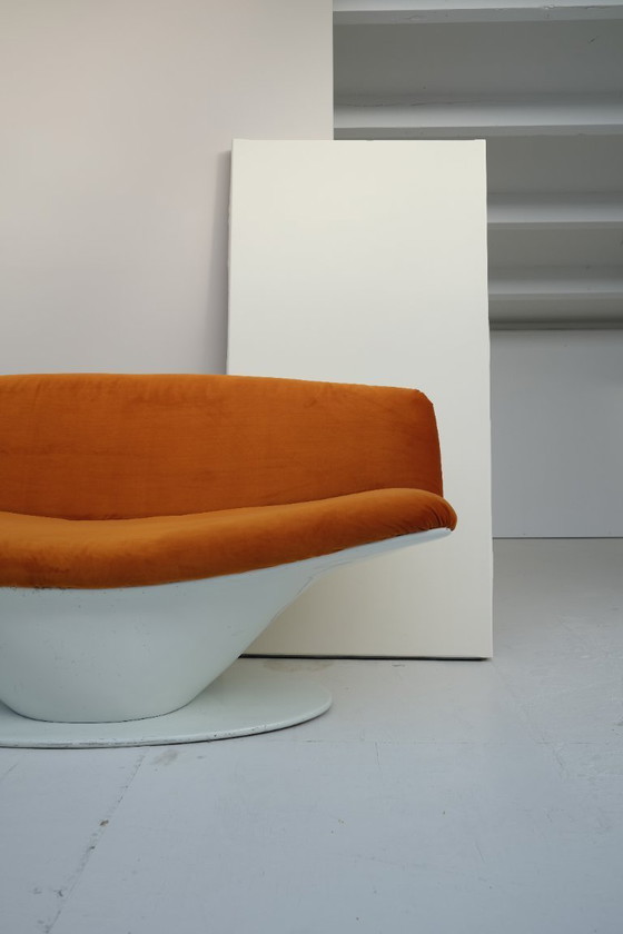 Image 1 of Space Age fiberglass sofa upholstered in orange velvet