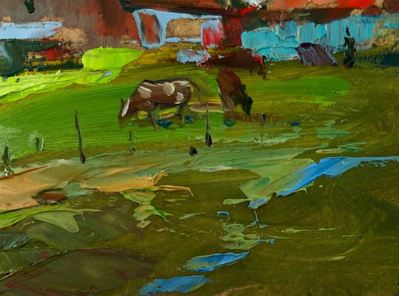 Image 1 of Original Oil Painting Rural Life Landscape A small village world