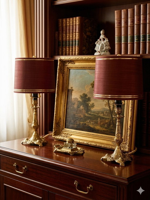 Coppia di candelabri in bronzo in stile barocco impero italiano.