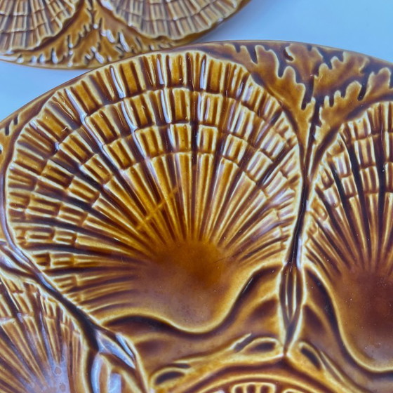 Image 1 of Set of 6 oyster plates in barbotine style by Secla, Portugal, 1970