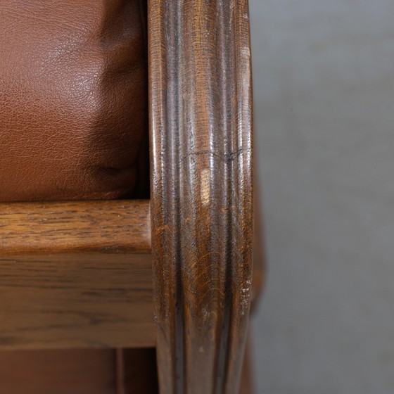 Image 1 of Sessel aus Eiche und Leder – Skandinavisch inspirierter Lounge-Klassiker – Warmer Holz- und Lederkontrast