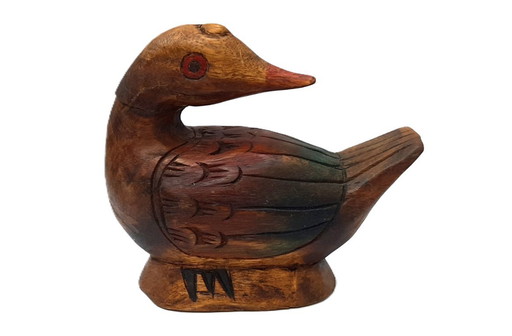 Oiseau, canard, figurine en bois sculpté et peint à la main