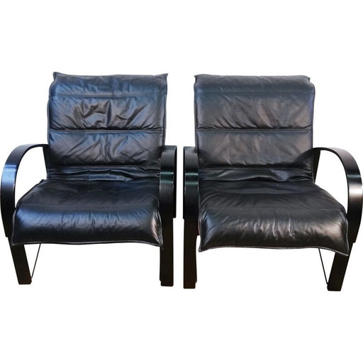 Coppia di poltrone vintage in pelle di Tord Bjorklund per Polhem Ikea, 1981