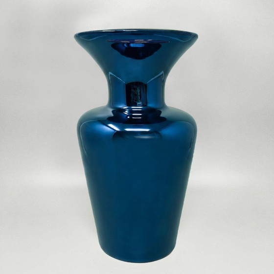 Image 1 of 1970s Italian Murano Blown Glass Blue Vase by Maestro del Vetro