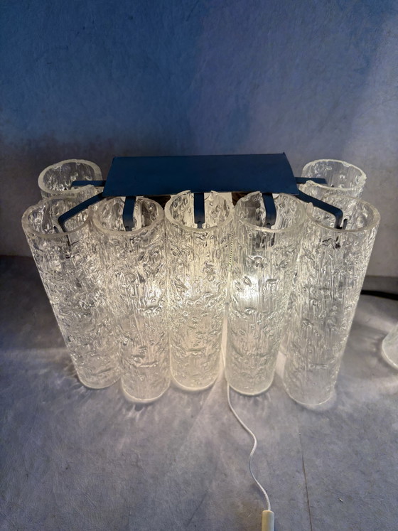 Image 1 of Vintage set Doria Leuchten wandlamp ijsglas tubes jaren 60