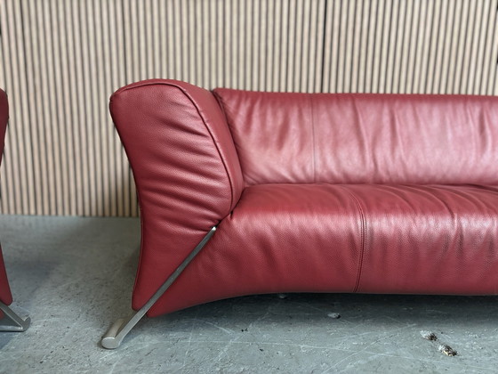Rolf Benz 332 Set Sofas Leather Bordeaux Red 200x90 CLEANED, Seating area (photo 2 of 11)