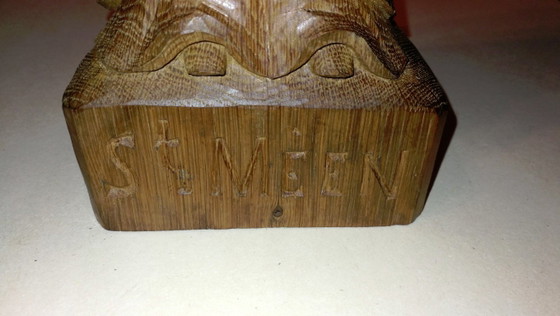 Image 1 of Statuette Religieuse Rétro Vintage en Bois Sculpté l'Abbé St Méen / 50's  