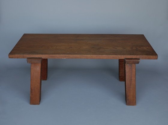Image 1 of Table en chêne brutaliste française